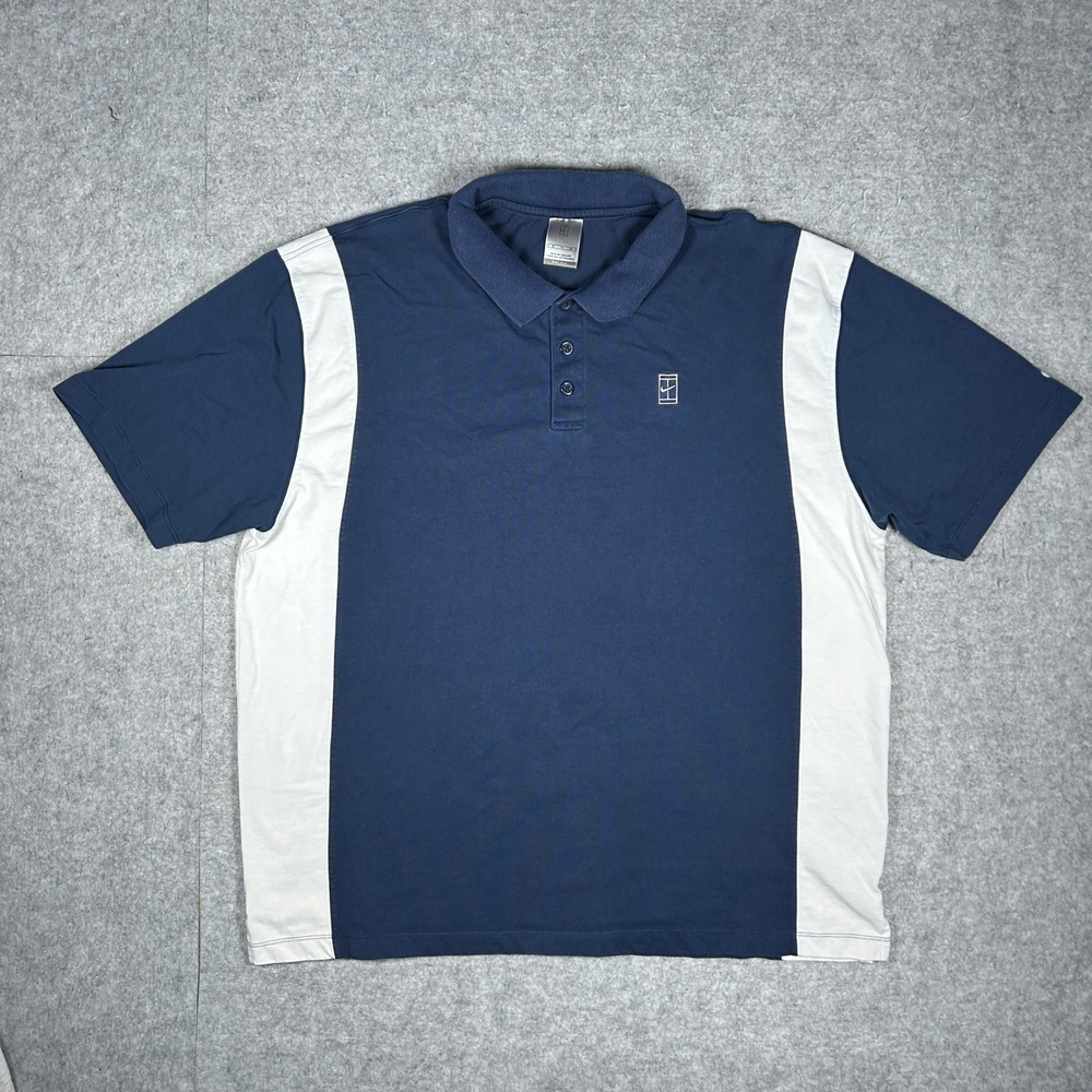 Nike Polo Shirt Men XL Blue Tennis Court Dri-Fit Short Sleeve Sporty Athletic